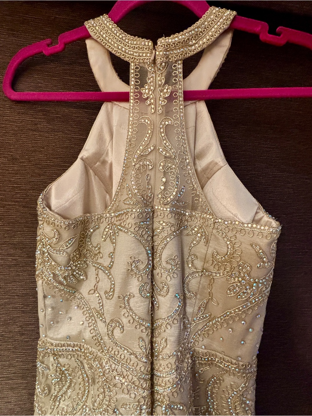 Amelia Couture Embellished champagne hue Halter Dress - Picture 5 of 6